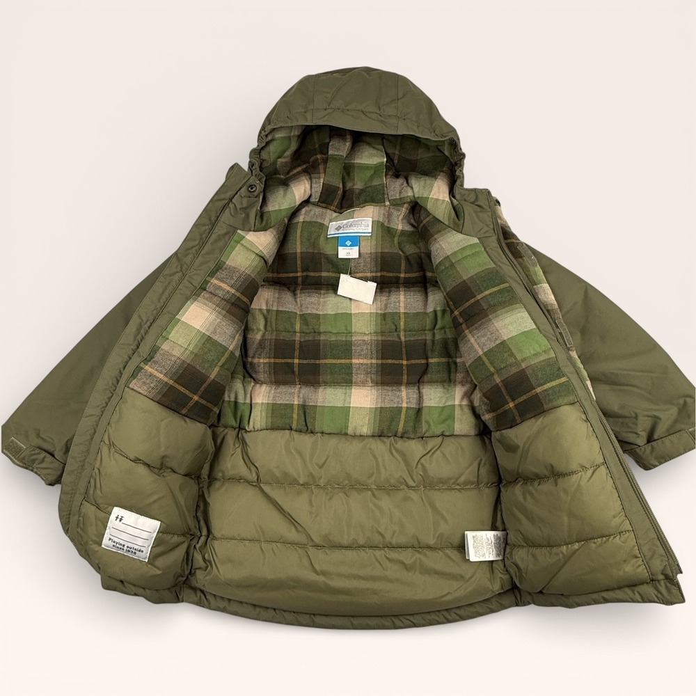COLUMBIA Hooded Parka Jacket Youth XS 6/7 Green Plaid Lining Winter Coat NEW - Picture 6 of 12